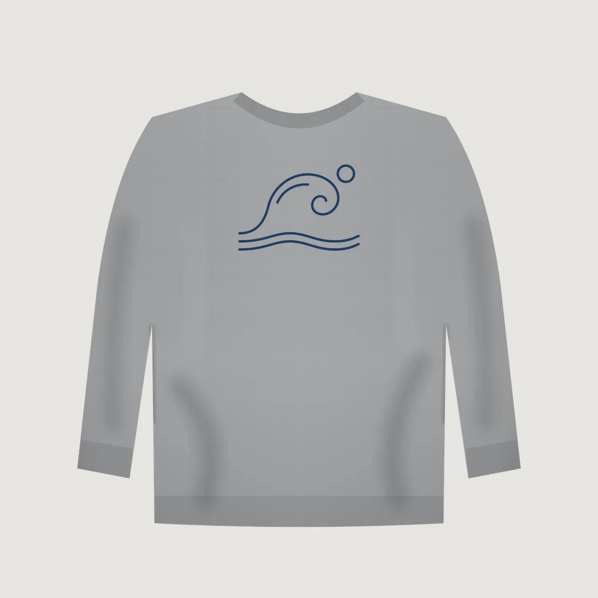Heather gray crewneck sweatshirt mockup with a line-art wave print