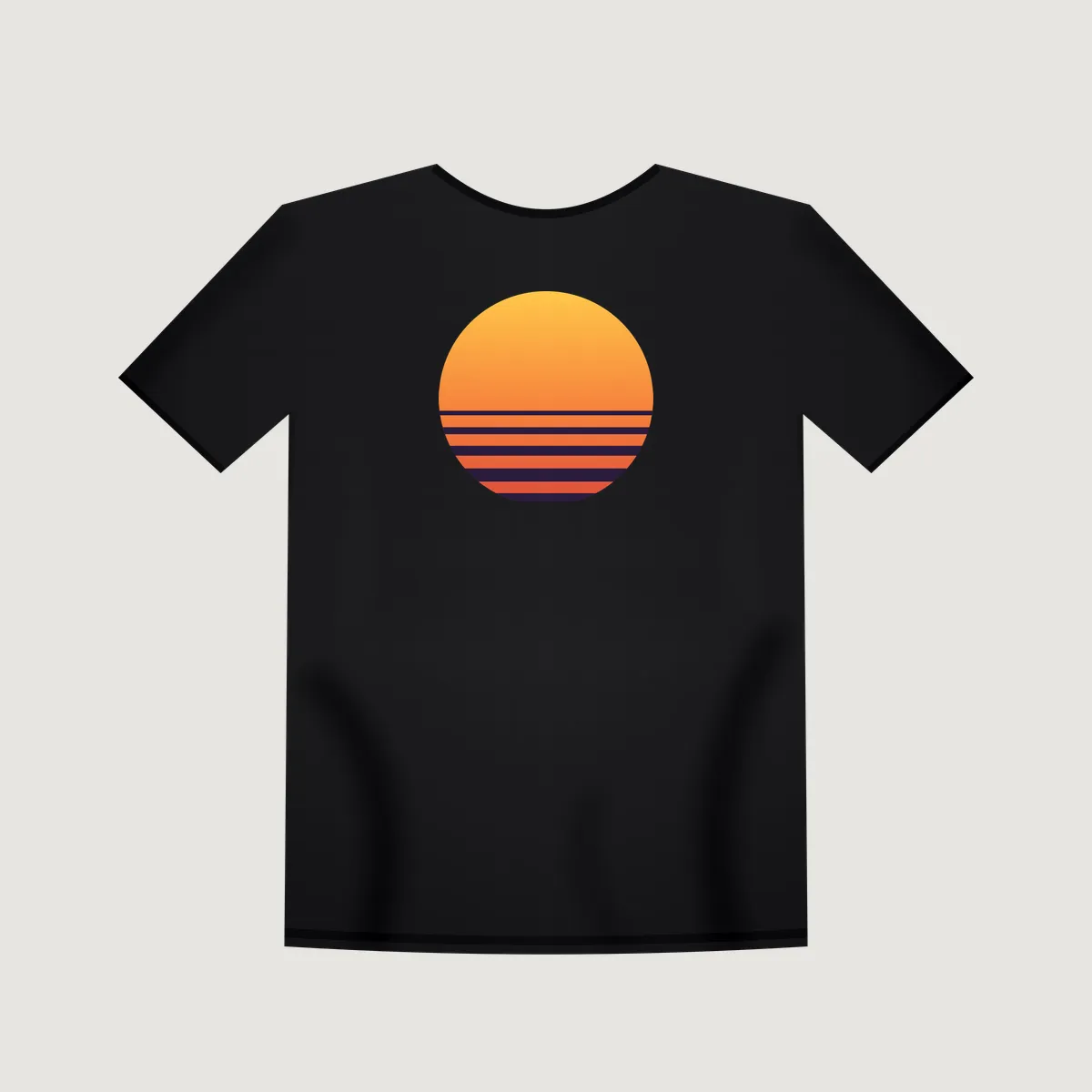 Free flat mockup of a black t-shirt with a retro sun print